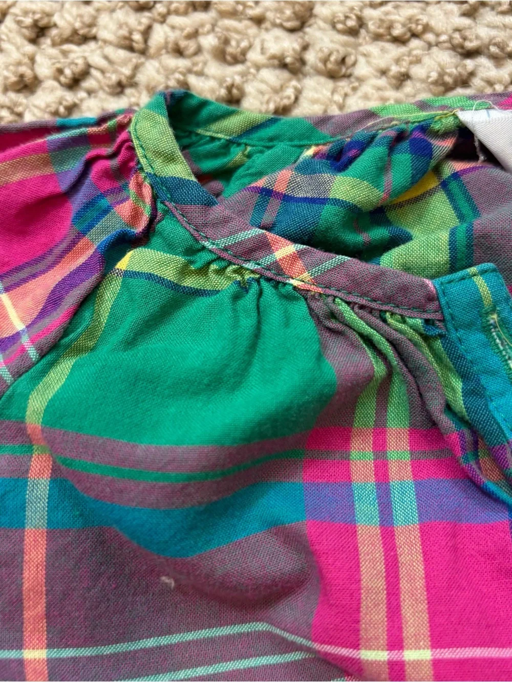 Ralph Lauren Pink and Green Plaid Button Down Blouse Size 9 Months